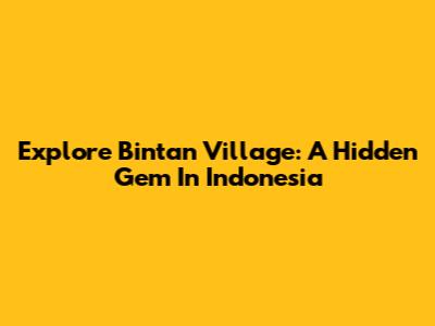 Explore Bintan Village: A Hidden Gem In Indonesia