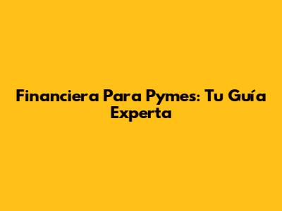 Financiera Para Pymes: Tu Guía Experta
