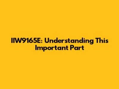 IIW9165E: Understanding This Important Part
