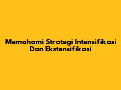 Memahami Strategi Intensifikasi Dan Ekstensifikasi