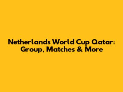 Netherlands World Cup Qatar: Group, Matches & More