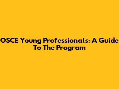 OSCE Young Professionals: A Guide To The Program