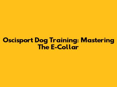 Oscisport Dog Training: Mastering The E-Collar