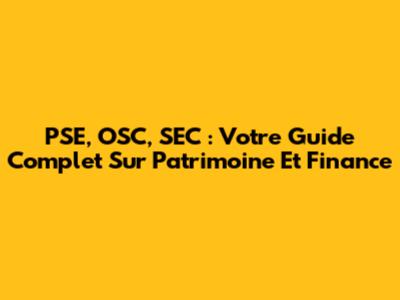 PSE, OSC, SEC : Votre Guide Complet Sur Patrimoine Et Finance