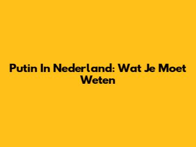 Putin In Nederland: Wat Je Moet Weten