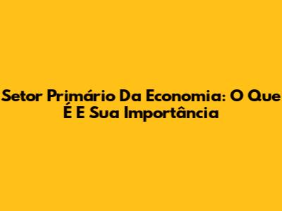 Setor Primário Da Economia: O Que É E Sua Importância