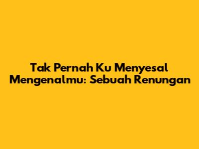 Tak Pernah Ku Menyesal Mengenalmu: Sebuah Renungan