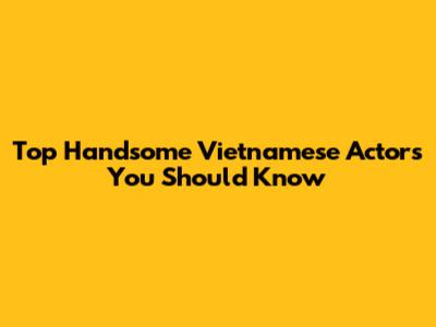 Top Handsome Vietnamese Actors You Should Know