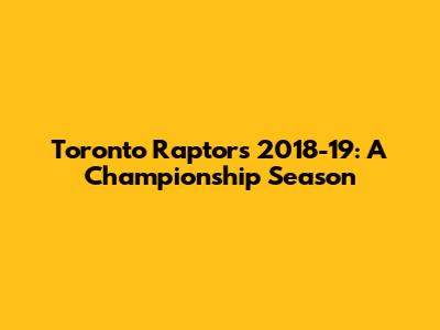 Toronto Raptors 2018-19: A Championship Season