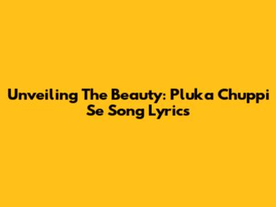 Unveiling The Beauty: 'Pluka Chuppi Se' Song Lyrics